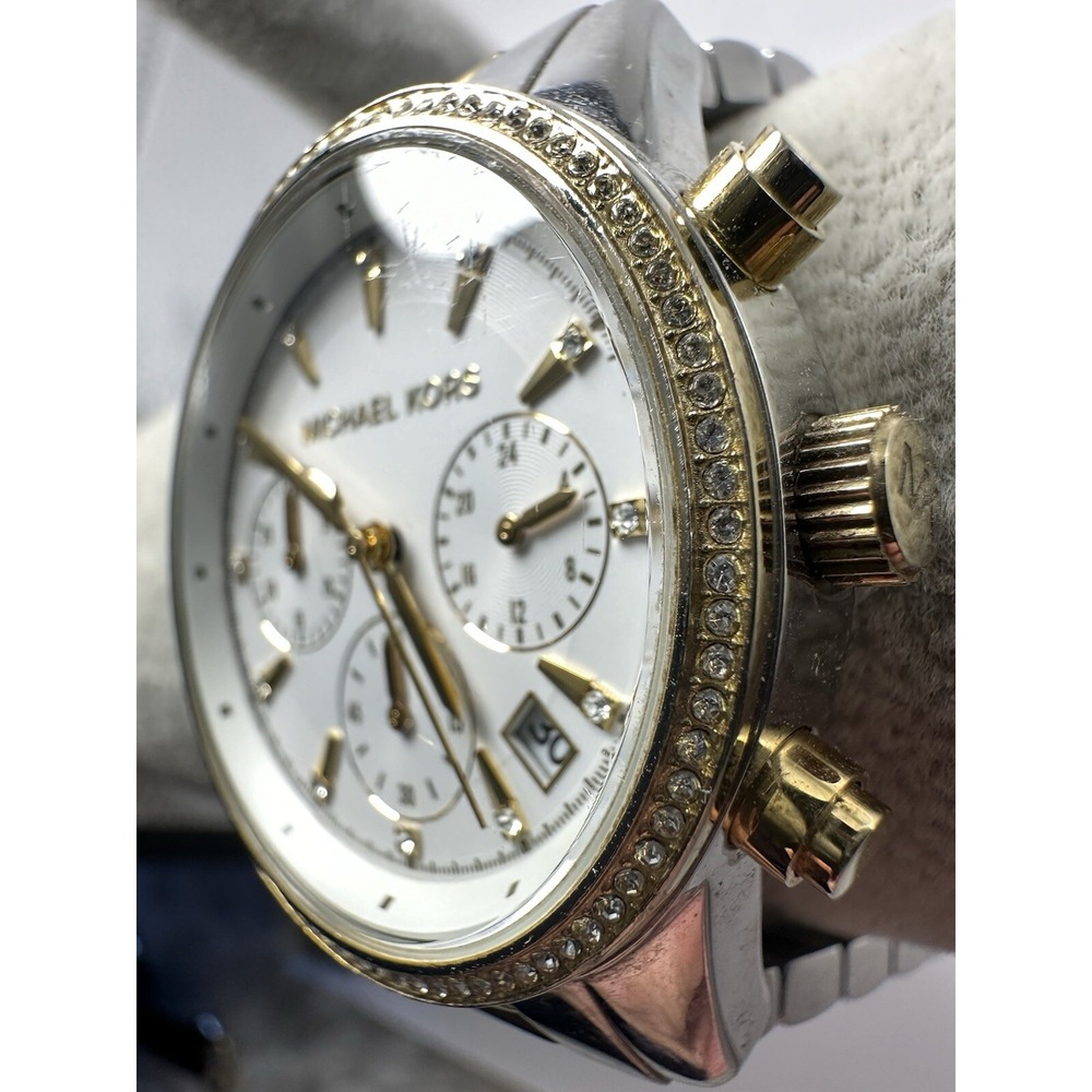 Michael Kors Ritz MK-6474 37mm 7" Two Tone Stainless Steel Chronograph Watch Q - Picture 2 of 10